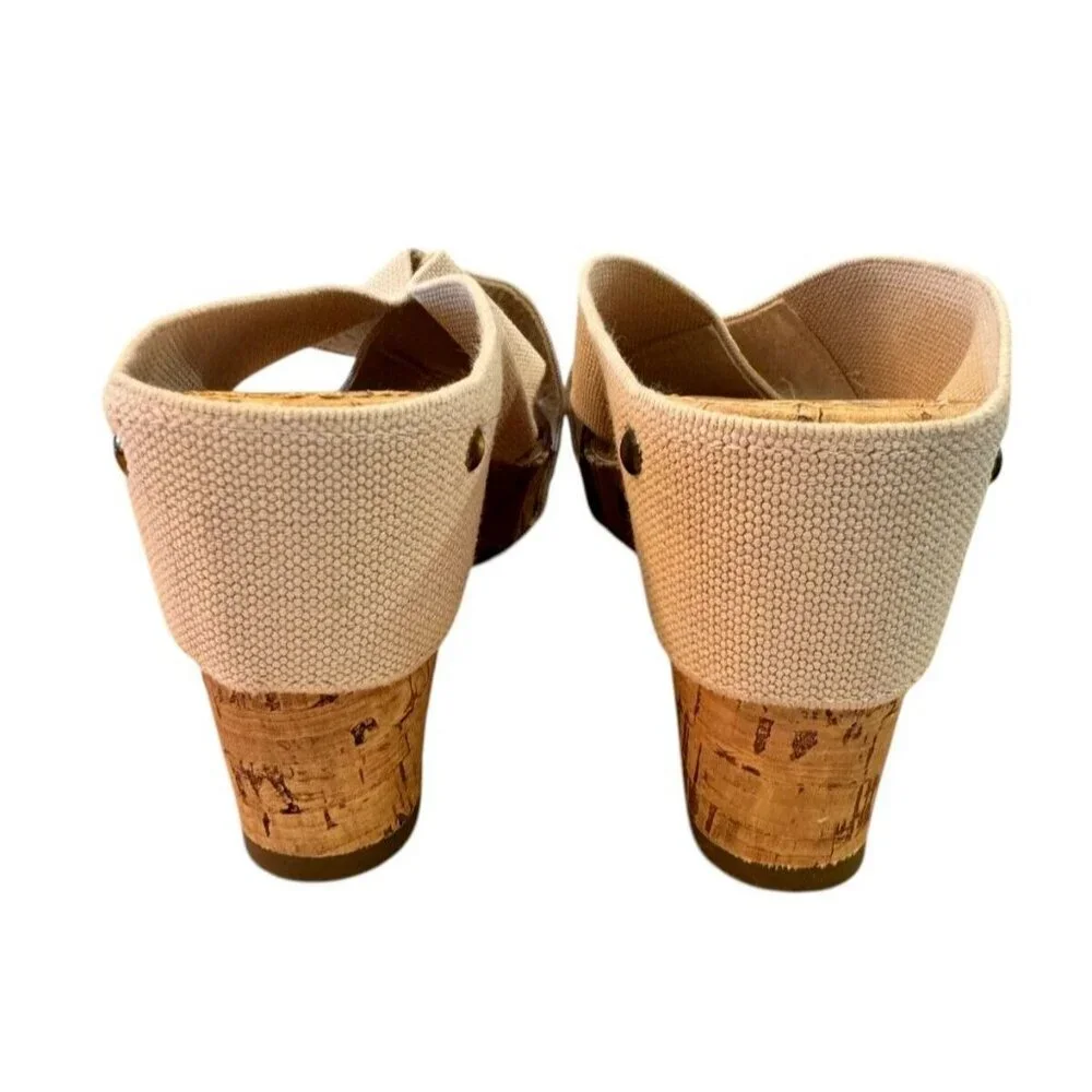 Esprit Wedge Sandals Cork Platform Cross Strap Slides Beige Casual Size‎ 9.5